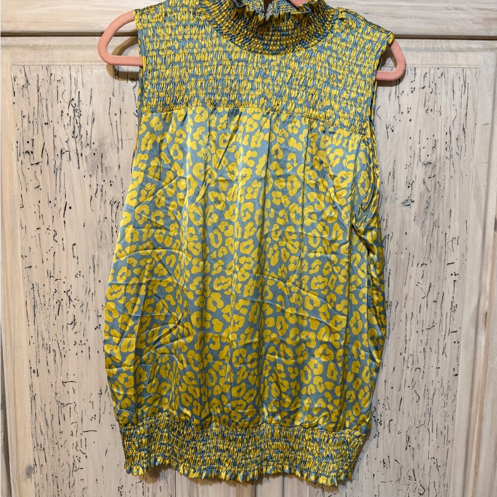 First Love 2X Yellow and Gray Leopard Print Women's Top